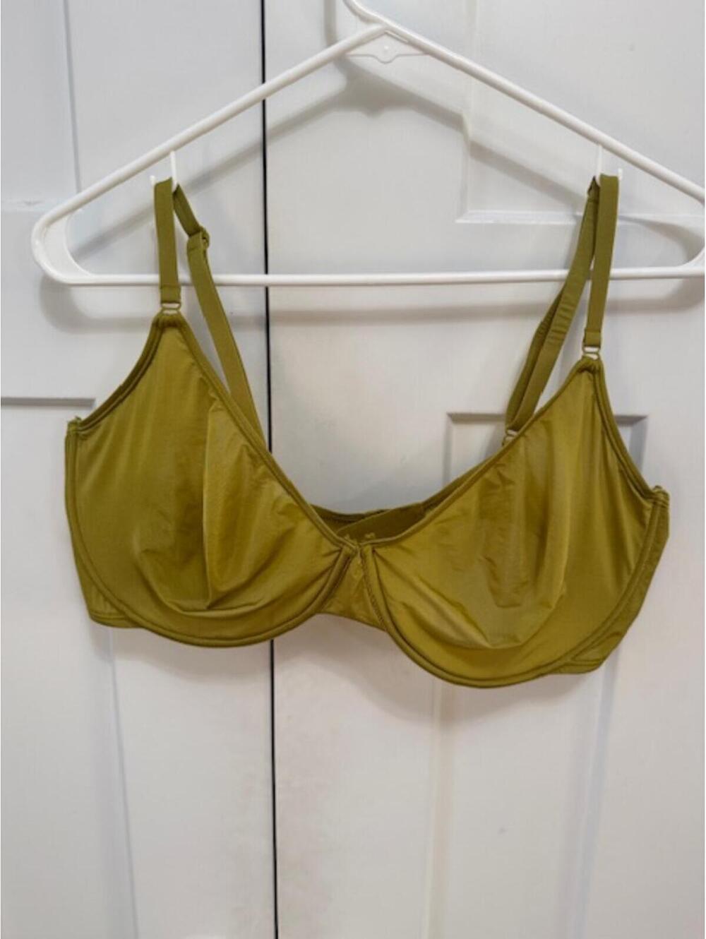 SKIMS ultra fine mesh underwire bra in olive size 42DD stretch for comfort